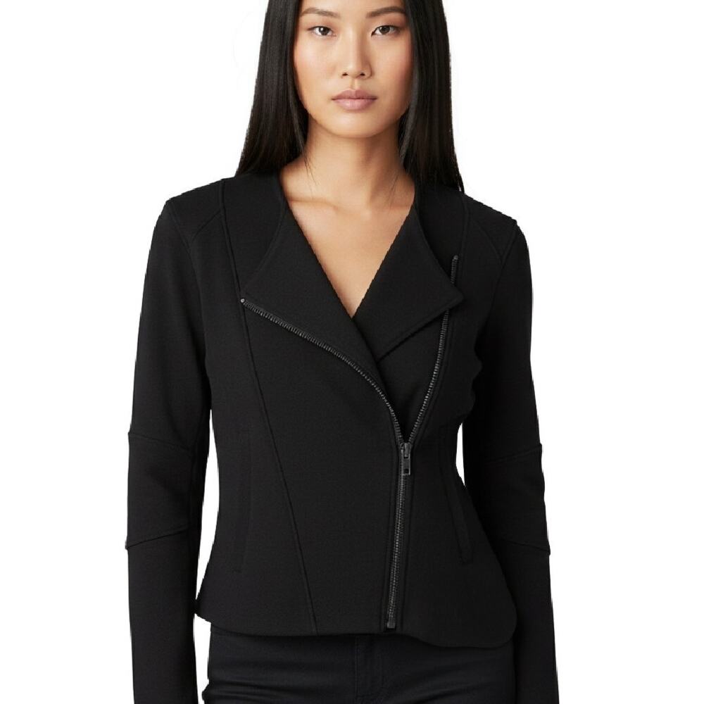 Helmut Lang Black Moto Jacket Fitted Small Double Zip Asymmetric Crop Soft